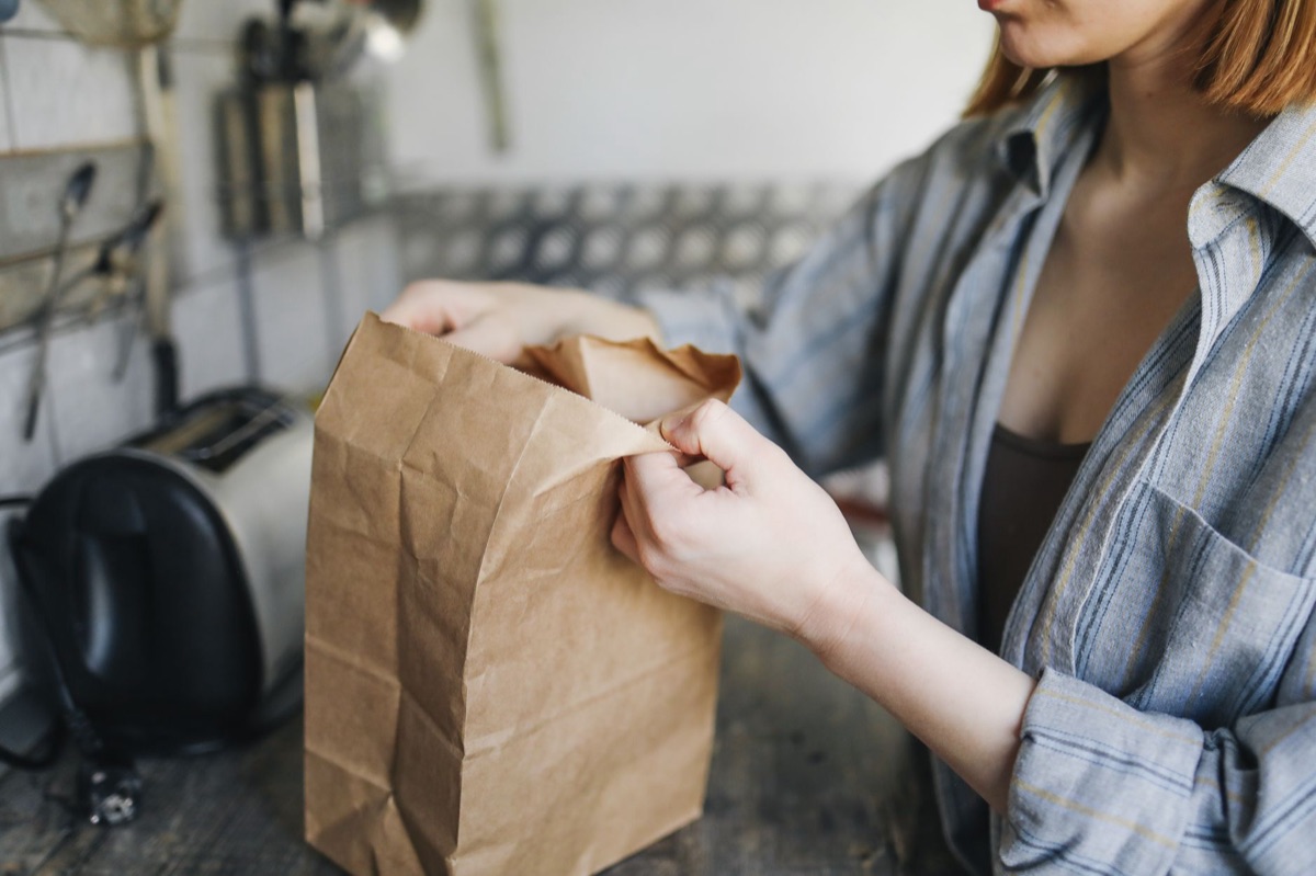 cat with grocery bag