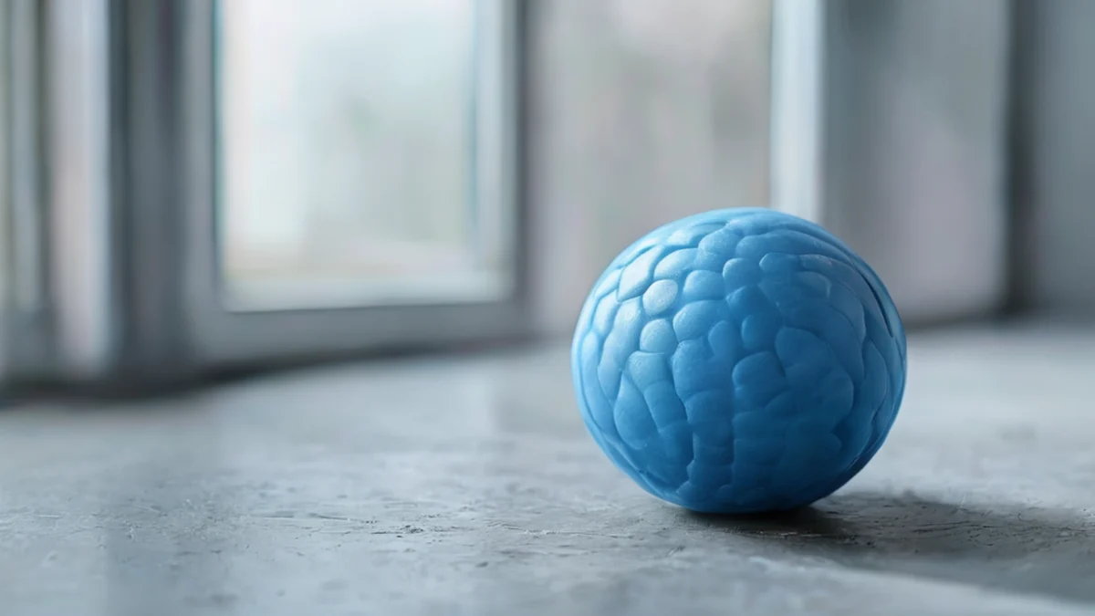 A red rubber ball designed as a dog toy for play and exercise.