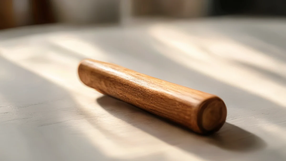Un chiodo in legno con un'estremità affilata e una base piatta.
