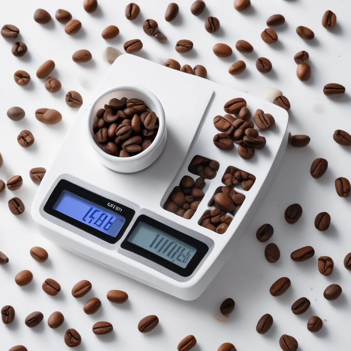 Balança de café com grãos de café.